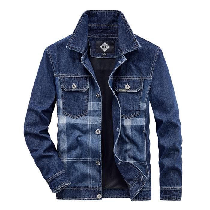 Blouson en Jean Homme Mi Saison Grande Taille Col Revers Casual Fashion Bleu Cdiscount Pret a Porter