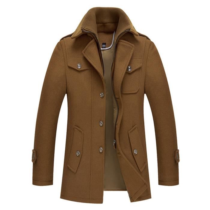 Caban Homme Col Rabattu Multi Poches Mi Longue Cafe Marron Adulte Homme