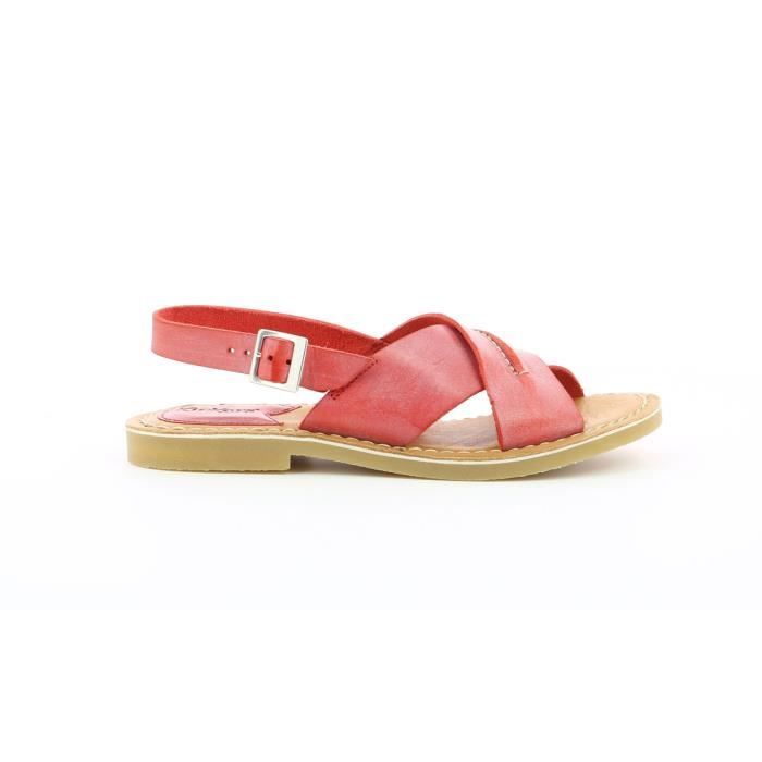 Sandales Femme KICKERS Tangolito Rouge Cuir Boucle de