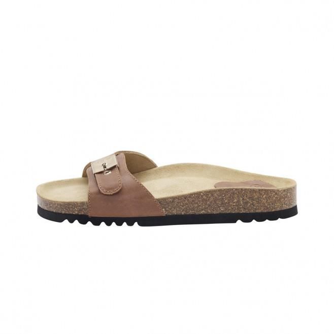Sandale Femme SCHOLL NINA LEATHER Talon Plat Marron Cuir