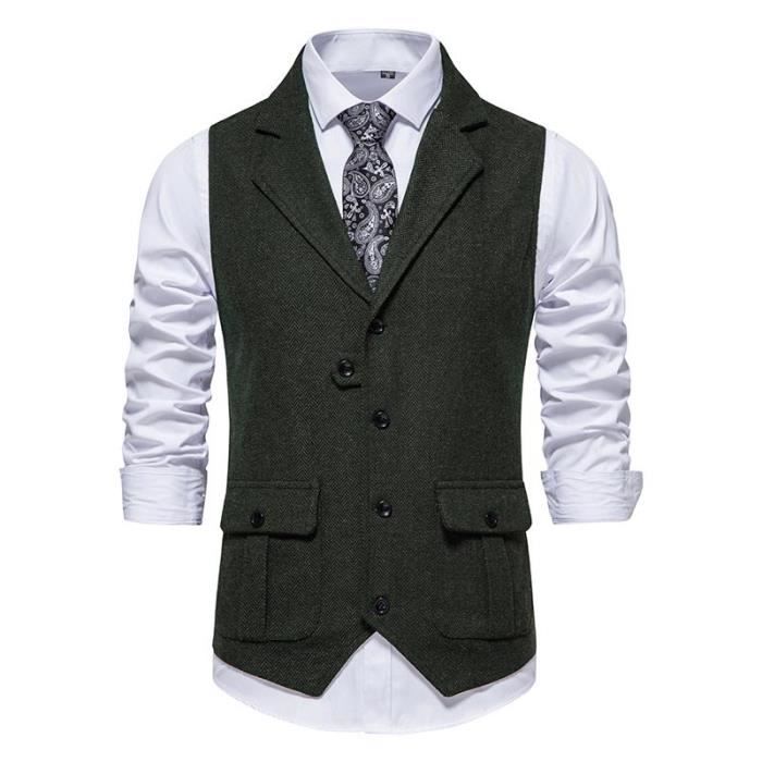 Gilet de Costume Homme Business Sans Manche Vintage Mariage Ceremonie Couleur Unie Vert Cdiscount Pret a Porter