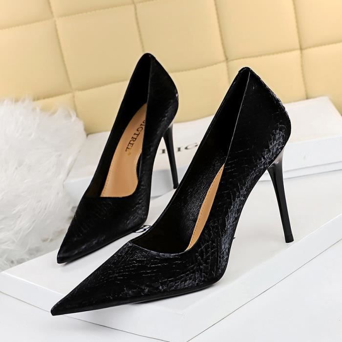 Escarpin Femme Slim Noir Talon Aiguille Bout Ouvert