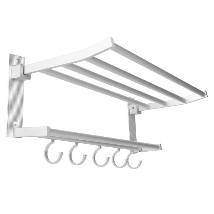 Étagère de salle de bain - OMABETA - Modèle pliable - Aluminium - 40cm - Tringle à serviettes incluse