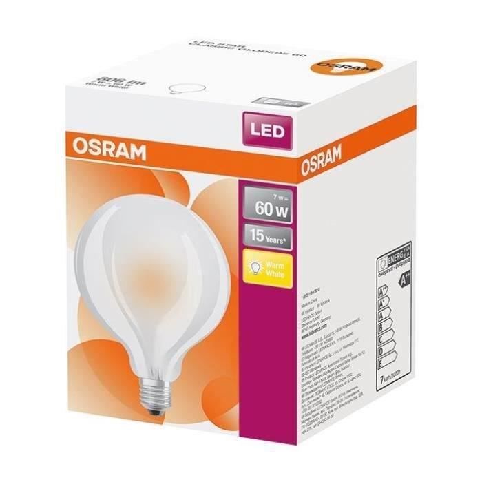 OSRAM Ampoule LED globe 95mm verre dépoli 7W= 60W E27 806LM - Blanc chaud