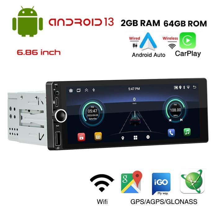 Autoradio bluetooth 1 Din Android sans fil CarPlay Android Auto Wifi  Bluetooth mains libres GPS FM RDS USB 6.86 pouces IPS écran - Cdiscount Auto