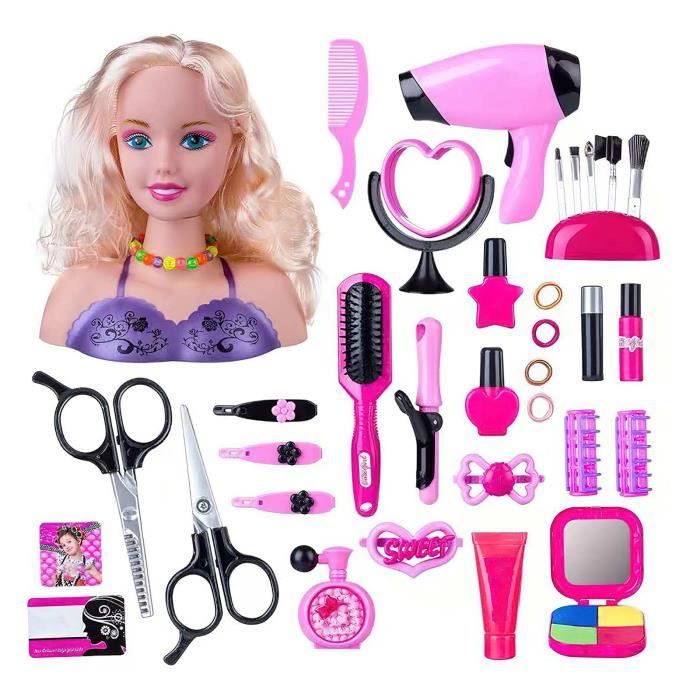 Tete a coiffer Maison de jeu pour enfants ensemble d outils de coiffure Simulation seche cheveux fer a friser accessoires pour Cdiscount Jeux Jouets