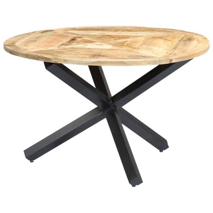 table de salle à manger rond - qqmora - chicbois de manguier massif et fer enduit de poudre - 120x76 cm
