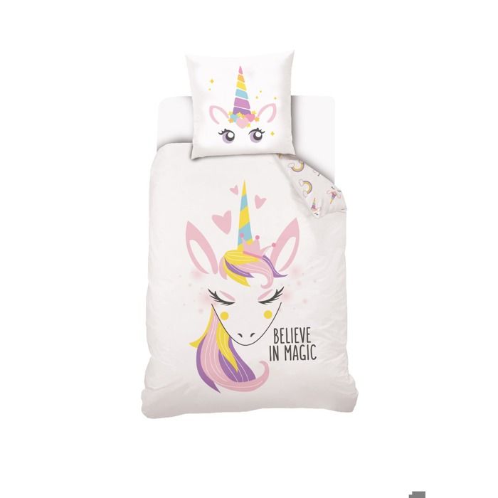 Housse De Couette Licorne Fille DJDEA - Parure 1 Personne 120x150cm + Taie 40x60cm - Microfibre