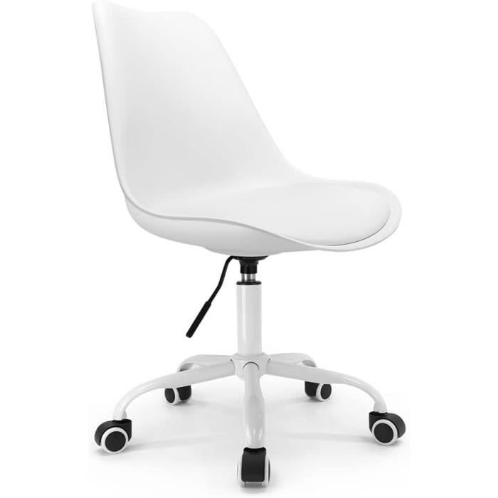 chaise de bureau scandinave blanc à roulettes et hauteur réglable et pied métal laqué blanc[j105]