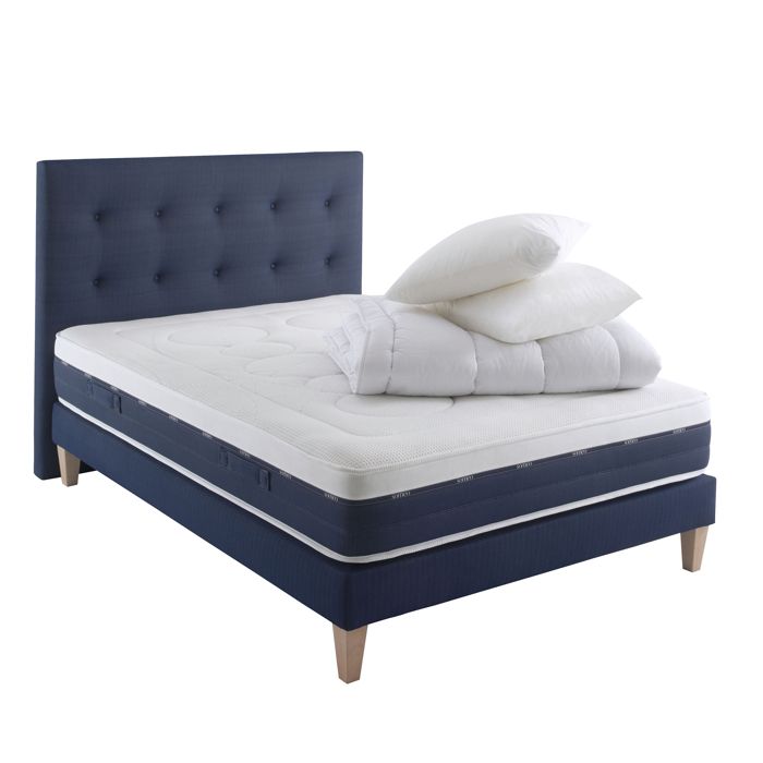 Ensemble matelas ressorts et mémoire de forme sommier pieds tête de lit couette et oreiller Rêve 600 - SOMEO 140x190 - Blanc -