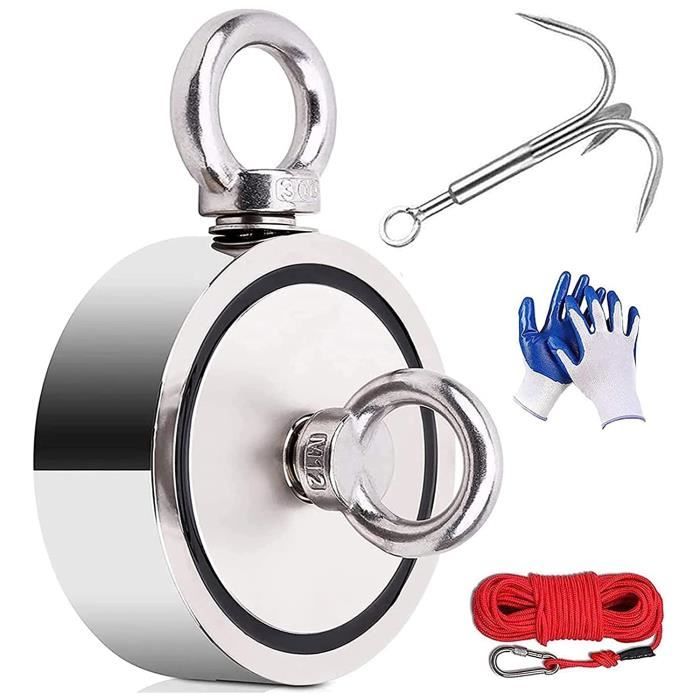 Aenienoe Aimant De Pêche 90kg Néodyme - Diamètre 48mm - Anneau Acier Inox - Pour Chasse Au Trésor/Rangement