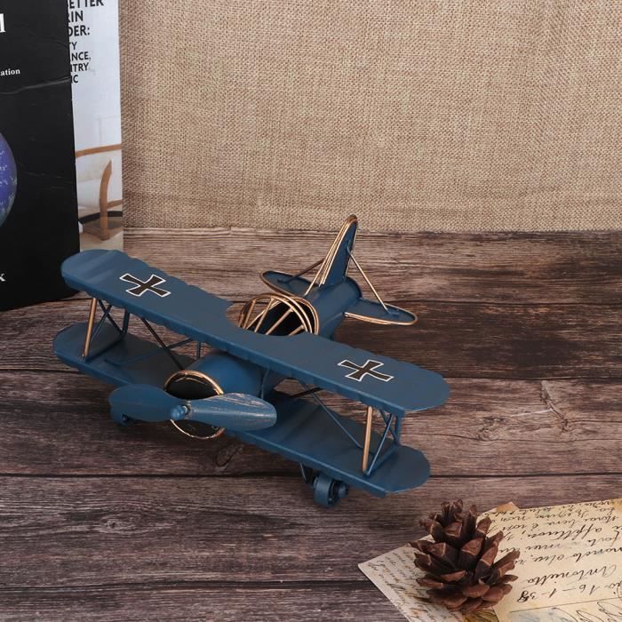 Avion Biplan En Tôle Vintage – Jouet Métal Jaune – Décoration Militaire
