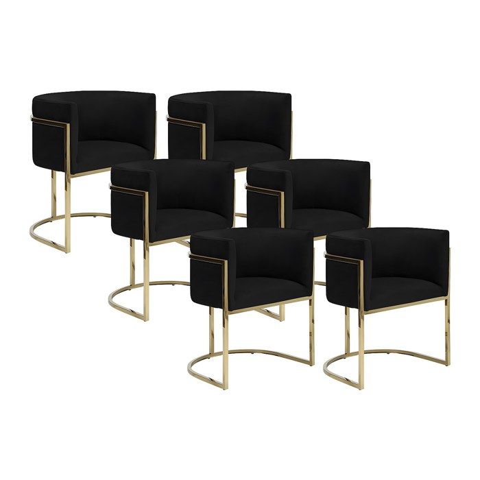 Lot de 6 chaises avec accoudoirs - Velours et acier inoxydable - Noir et doré - PERIA