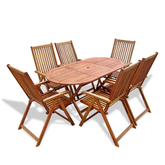 Ensemble D Exterieur En Bois Table Ovale Et 6 Chaises Ajustables