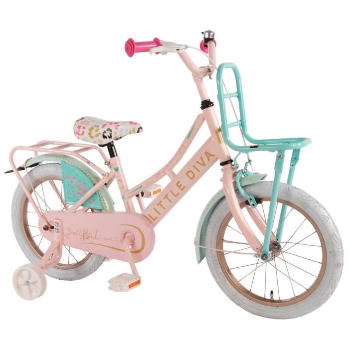 Vélo Enfant Fille Little Diva 16 Pouce avec Roues de Stabilisation et Frein à Rétropédalage Rose