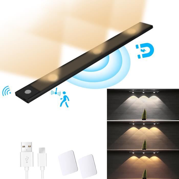 Lampe de placard ®WHD© 40CM Lampe Détecteur de Mouvement LED Lampe Sans Fil  d'Armoire Magnétique Rechargeable USB Noir - Cdiscount Maison