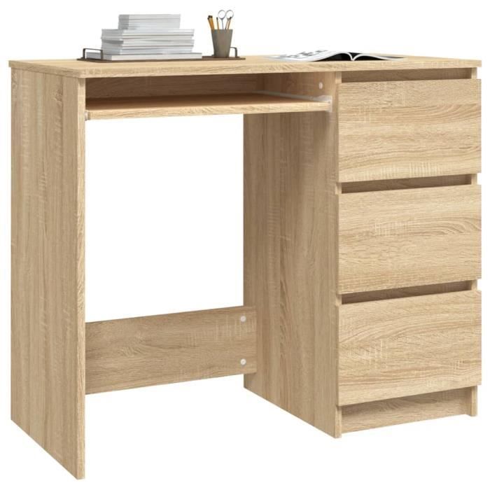 Bureau - ZERODIS - HB042 - Chêne sonoma - 90x45x76 cm - 3 tiroirs