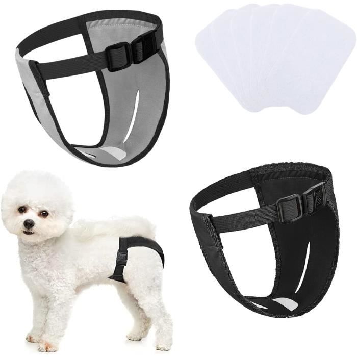 Meilleurs prix pour Couches pour Chien avec 6 Serviettes hyginiques pour chiennes en Chaleur saignement mensuelNoir et Gris-XS