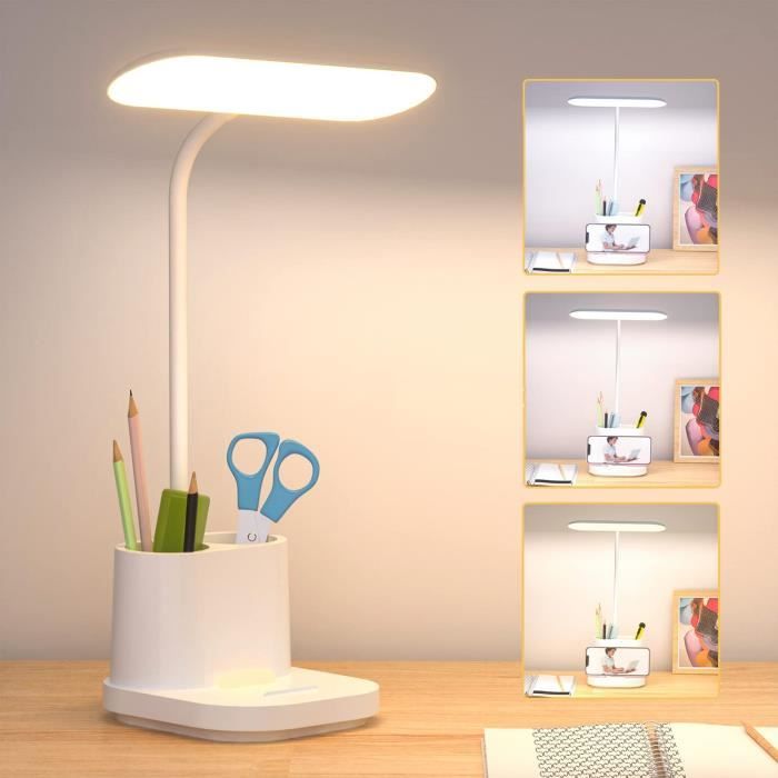 Lampe de bureau - LED - Rechargeable - 3 modes de couleur - Contrôle tactile - Porte-stylo