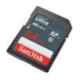 Carte mémoire flash - SANDISK - Ultra 64GB SDXC UHS-I - Classe 10 - Vitesse de lecture jusqu'à 48 Mo/s-1
