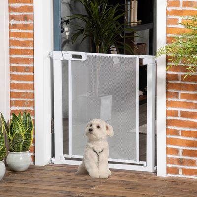 Barrière Télescopique Pour Chien/Chat – Hauteur 150 Cm, Largeur Réglable 76-85 Cm, Blanche, Installation Sans Percer