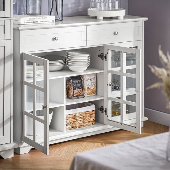 FineBuy Buffet Bois Blanc 90x75x30 Cm - Commode 1 Tiroir 3 Portes Design Moderne