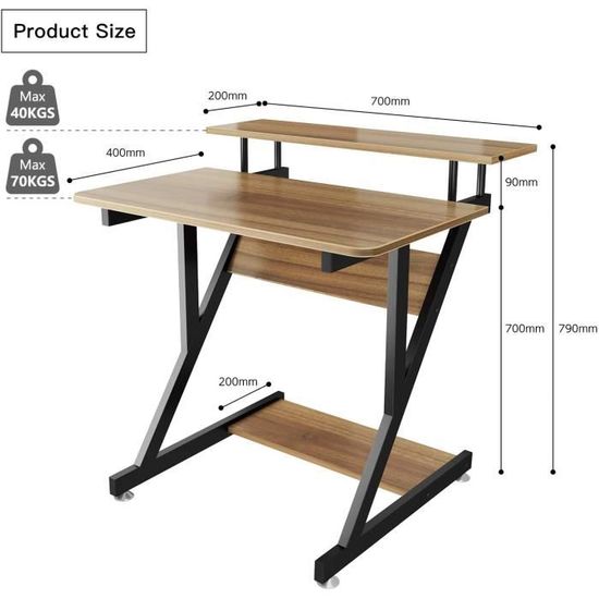 Bureau Debout Réglable Dripex 60x60cm - 4 Roulettes, Inclinable, Marron Vintage/Noir
