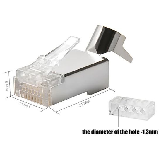 Connecteurs RJ45 Cat7 Blindés Métal - Lot De 10 - Pour Câble 23AWG (1.3-1.45mm) - Avec Guides Fils
