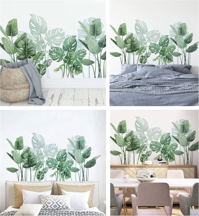 decalmile Stickers Muraux Plante Tropical Autocollant Mural Feuille de Palmier Verts Décoration Murale Salon Chambre Bureau