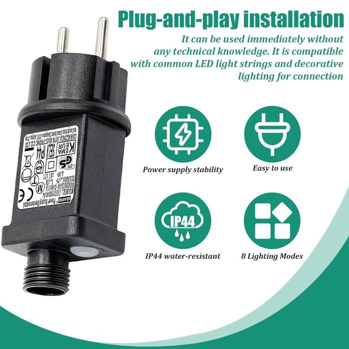 Yowin Clignoteur Pour Guirlande 24V 6W Transformateur, 8 Modes Prise