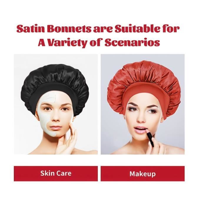 Bonnet De Nuit En Satin [lot De 3] – Rouge, Noir, Champagne – Pour Cheveux Bouclés, Protection Anti-frisottis