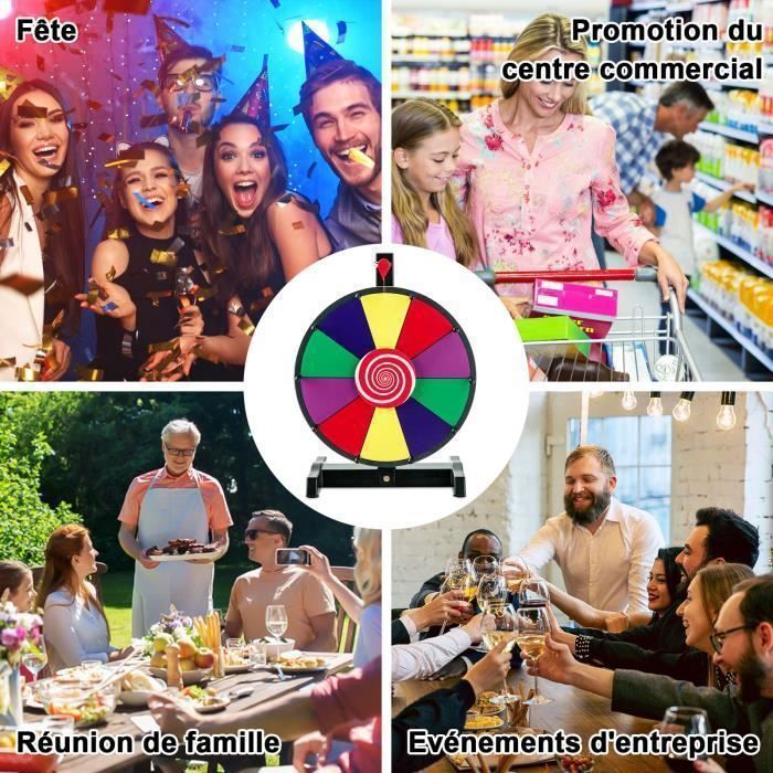 Roue De La Fortune 30 Cm à Monter – 10 Compartiments Colorés, Marqueur Effaçable, Cadre Stable, Pour Fêtes, Kermesses, Jeux