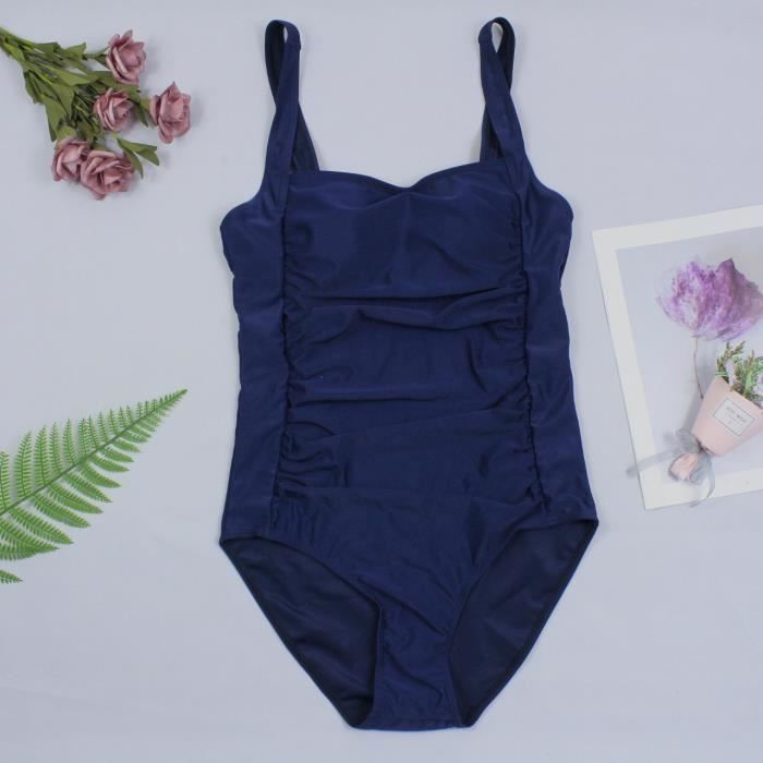 VBTAPA Tankini à Licou Maillot De Bain Pour Femmes Contrôle Du Ventre Une Pièce Maillot De Bain Amincissant Col En V Froncé Ventes Prime Du Jour Bleu Foncé S