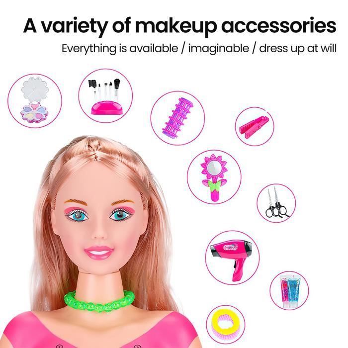 Kit Coiffure Et Maquillage Pour Filles 3-6 Ans - Sèche-cheveux, Fer à Friser, Tête à Coiffer - Jeu De Rôle Salon De Beauté