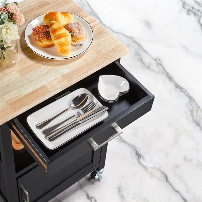 Desserte Cuisine Roulettes avec 1 Tiroir Armoire avec Etag re R glable Noir