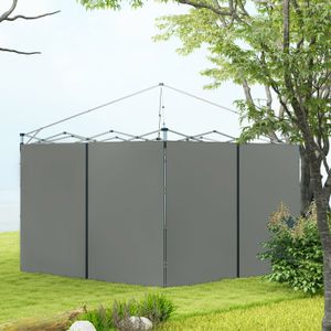 Parois Latérales Pour Pavillon De Jardin 3x3m - Lot De 2 - Polyester Imperméable Anthracite Avec Fenêtre - 4