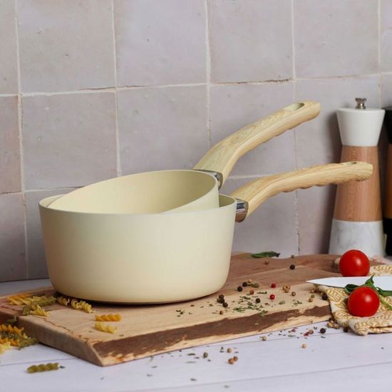 Set De Casseroles Menastyl Colorama - 5 Pièces, Antiadhésif Céramique - Compatible Induction - Lave-vaisselle - Crème