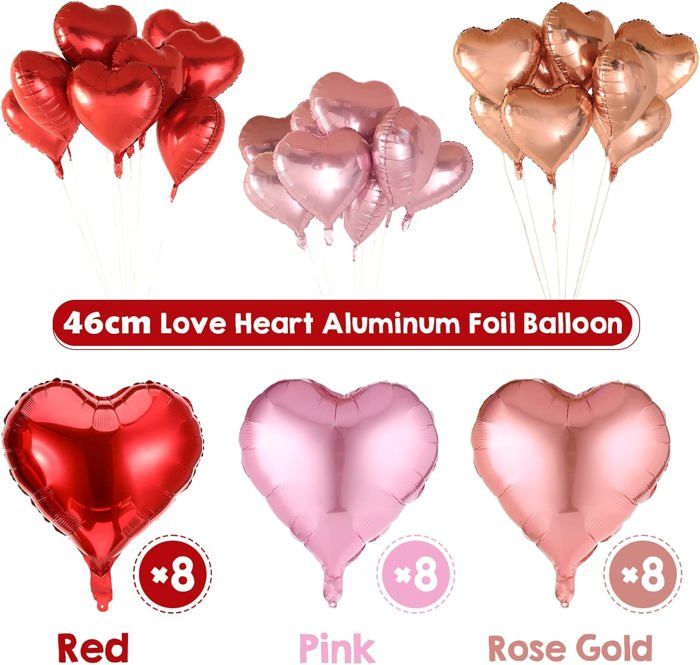 12 Ballons Cœur Aluminium 18 Pouces Hélium – Décoration Saint-Valentin, Mariage, Anniversaire, Fiançailles Et Baby Shower En Rouge Rose Or