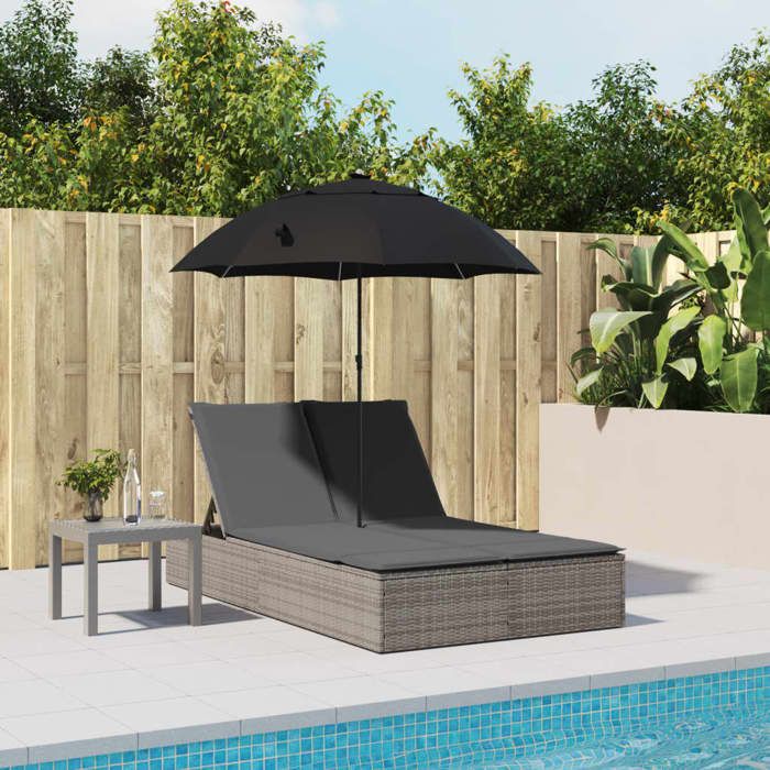 Salon De Jardin En Résine Tressé 2 Places Avec Toit Pare-soleil, Canapé