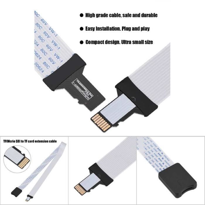 Câble D'extension Pour Carte Micro SD / TF - Longueur 60 Cm - Adaptateur Lecteur De Carte Pour GPS, DVD Voiture, Boîtiers