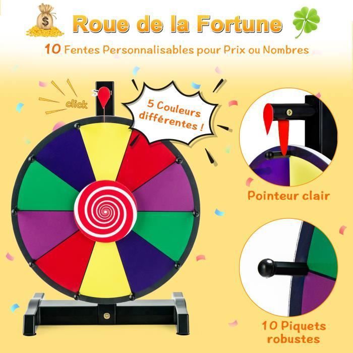 COSTWAY Roue de la Fortune 12 Pouces Dia.30 cm 10 Fentes Colorees Prize Wheel Marqueur a Sec Effaceur Base Antiderapante Carnaval Cdiscount Jeux Jouets