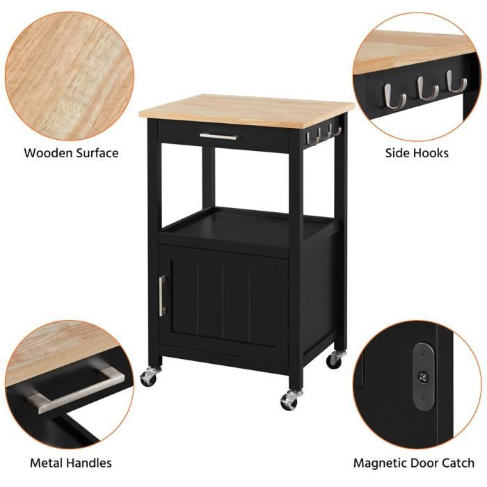 Chariot De Cuisine Blanc Avec Tiroir Et Roulettes - Meuble Roulant 55x45x89cm | Range-ustensiles Pratique Et Mobile