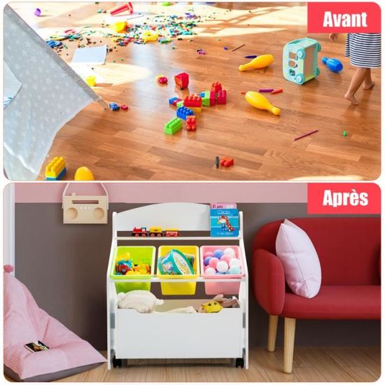 Étagère de Rangement de Jouets Meuble de Rangement de Jouets avec 3 Roues bibliothèque pour Enfants à 3 tiroirs en Bois 102 × 33 × 61,5 cm Blanc Étagère de Rangement de Jouets Meuble de Rangement de Jouets avec 3 Roues bibliothèque pour Enfants à 3 tiroirs en Bois 102 × 33 × 61,5 cm Blanc