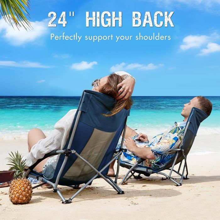 Well Home - Lot de 2 chaises de plage pliantes en métal bleu 44x44x74cm
