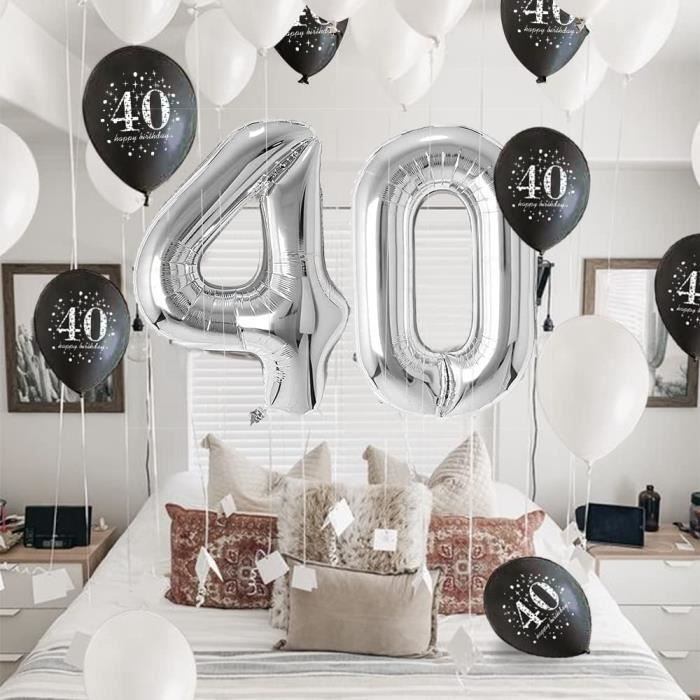 40 decoration anniversaire homme, 40 ans ballon noir métal or argenté  bannière joyeux anniversaire, 40 ballon anniversaire, 4[172] - Cdiscount  Maison