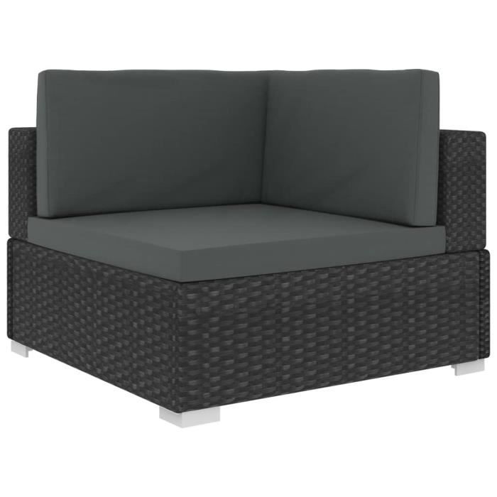 Set De Jardin En Résine Tressée VidaXL - 1 Table, 1 Banc, 2 Chaises, 2 Tabourets + 10 Coussins - Noir Et Blanc