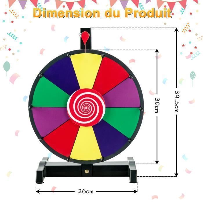 Roue de la fortune - HELLOSHOP26 - 30 cm - 10 emplacements - Marqueur effaçable - Base