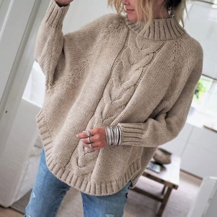 Imily Bela Pullover pour femme oversized à col roulé en tricot