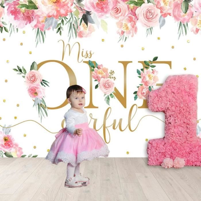 MEHOFOND Toile de fond rose pour 1er anniversaire de fille - 2,1 x 1,5 m 