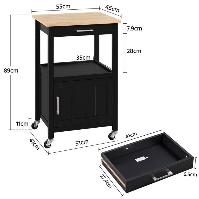 Desserte cuisine à roulettes avec 1 tiroirarmoire avec etagère réglable